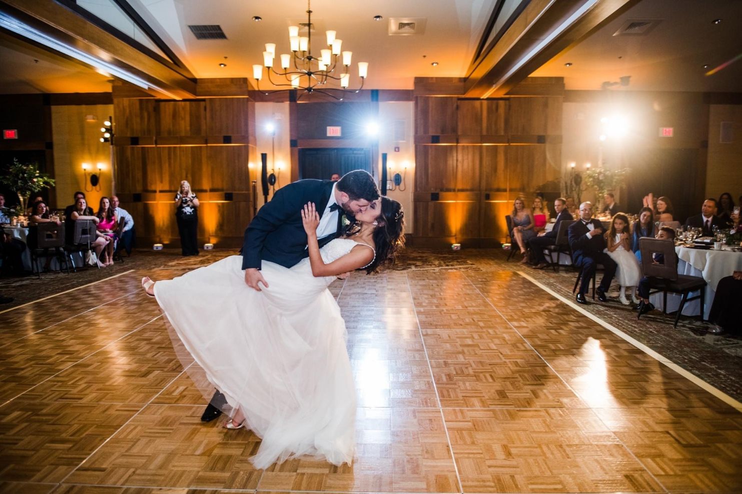 Couple kissing during first dance with Poconos Wedding DJ Skuba Entertainment